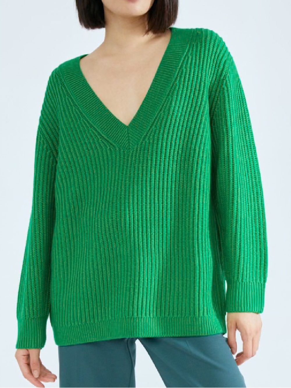 Aritzia Babaton Roger Sweater Gloss Green Small Relaxed Fit V Neck - Picture 2 of 10